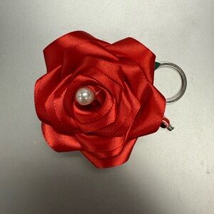 Elegant Red and White Key Holder with Pearl Accent